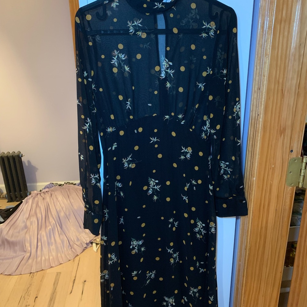 Zara Black Midi Gown with Long Bishop Sleeves and Mock Neck
